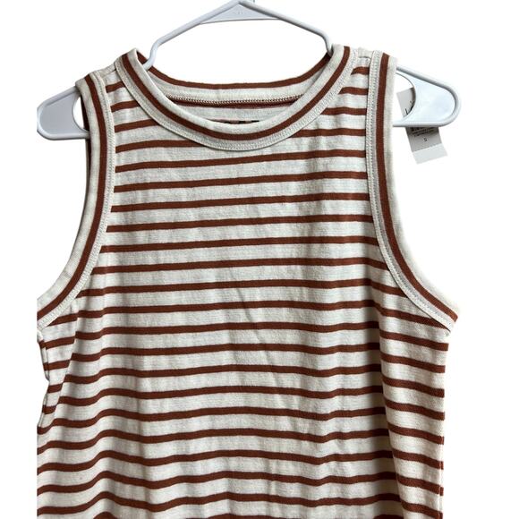 Loft Sleeveless Brown White Stripes Tank Small - Picture 2 of 6